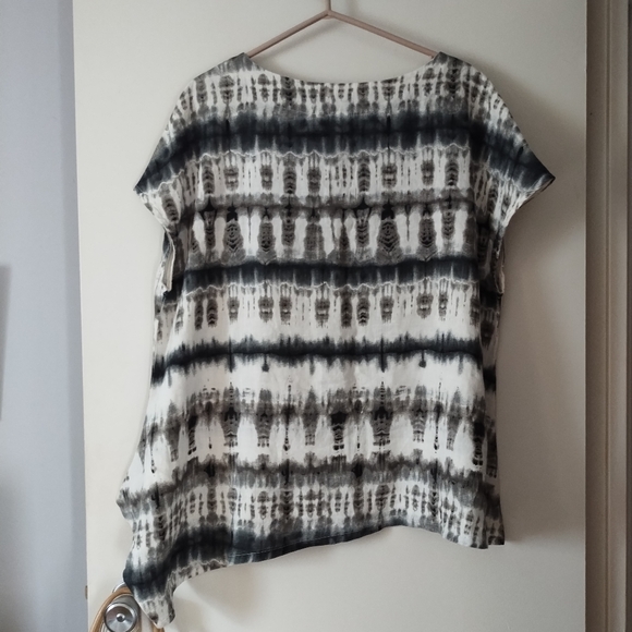 BRYN WALKER Pure Linen Heavy Shibori Print Asymmetric Top M - Picture 2 of 3